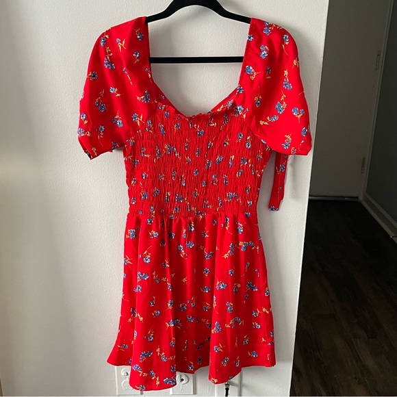 Red Dress with Blue Flower Pattern - Picture 2 of 2
